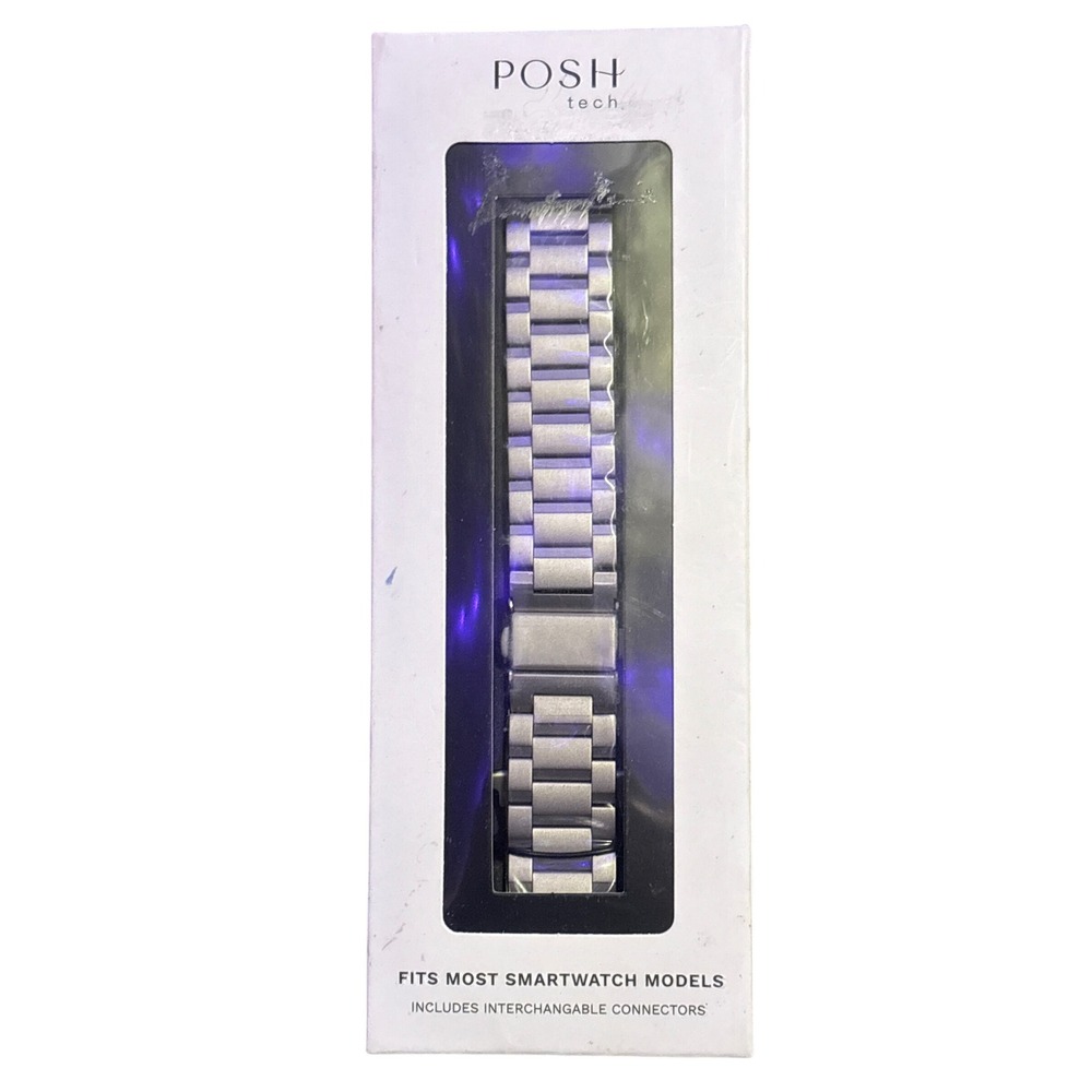 NEW Posh Tech Maxwell Silver Stainless Steel Apple Watch Smartwatch Band 20mm